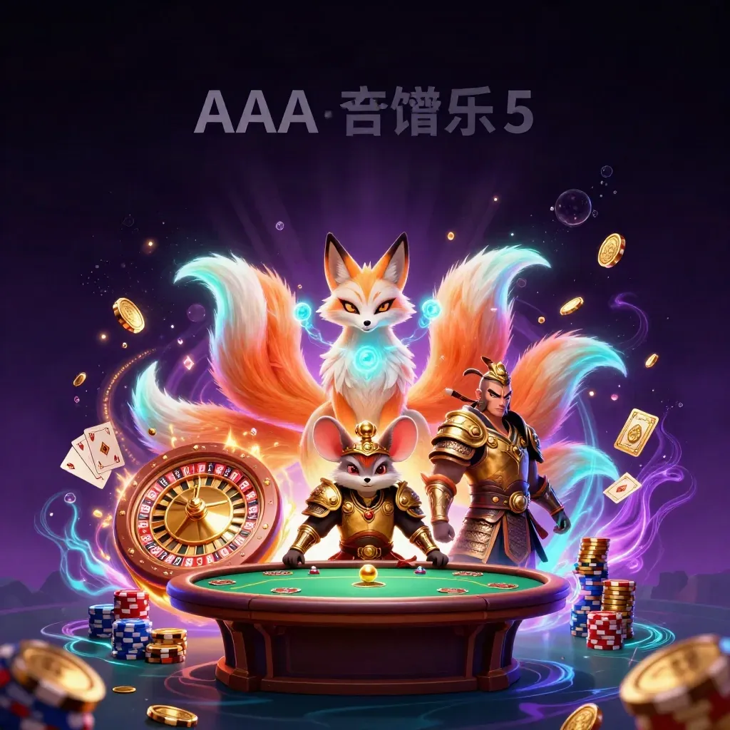 Fox spirit and armored mouse amid coins, cards, chips, roulette wheel, glowing in royal casino neon.